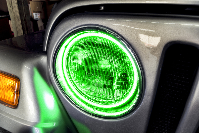 Jeep Wrangler TJ Headlight Halo Kit - ORACLE Lighting - Surface Mount LED - Green - `97-`06